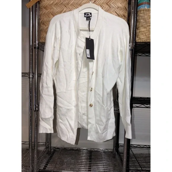 NWT Small Future Collective Women White Long Sleeve Nipped Waist Cardigan- NWT - Picture 2 of 6